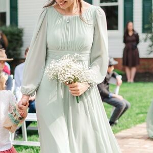 Ever Pretty Pale Mint Long-Sleeve Chiffon Bridesmaid Gown
